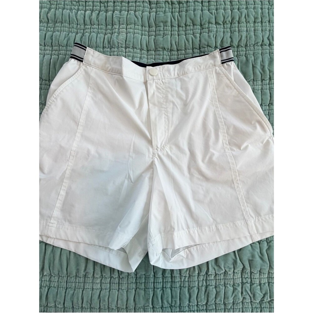 Vineyard Vines White Athletic Shorts with Navy-Trim Waistband-Small